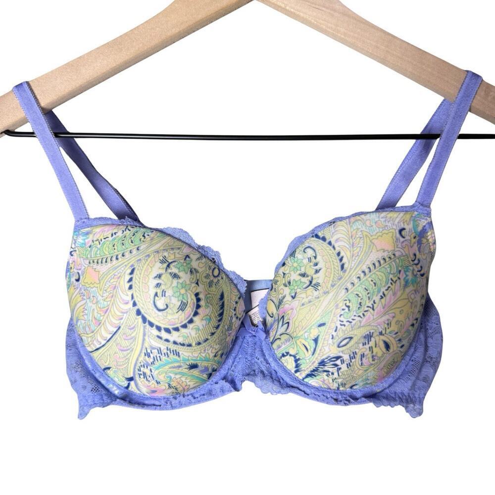 Victoria's Secret 34 C Dream Angels Demi Bra Floral Paisley Print Purple Lace